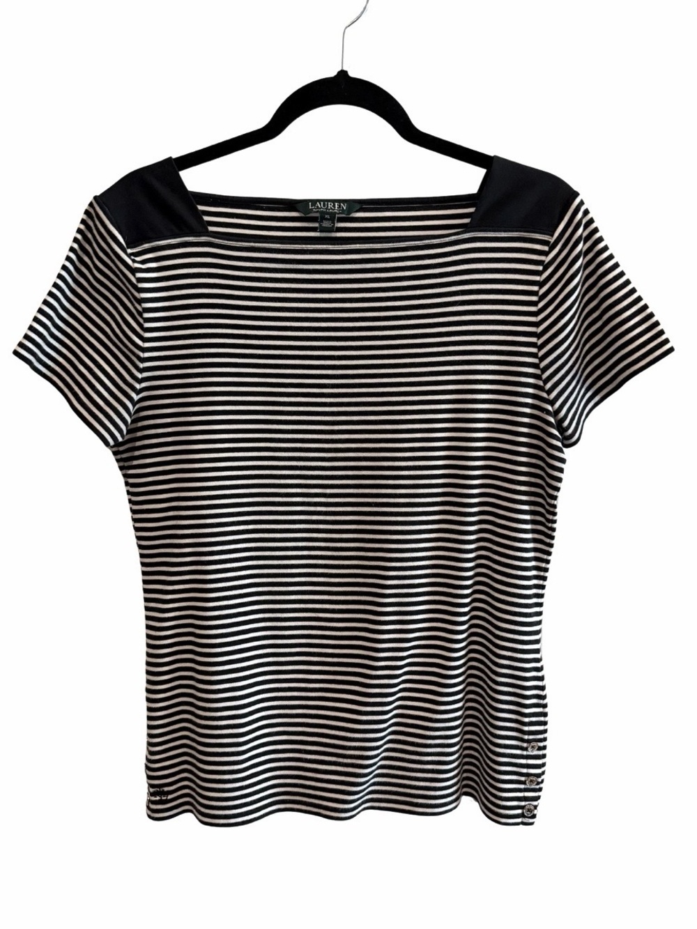 Lauren Ralph Lauren Black & White Striped Short Sleeve Boatneck Top
